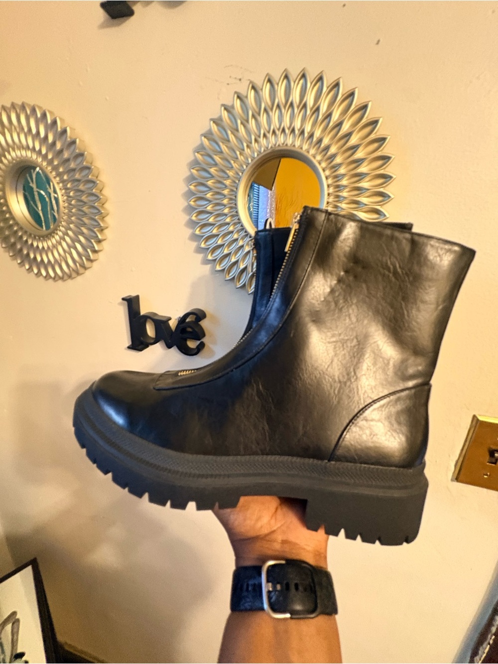 Abercrombie & Fitch Black Leather Platform Combat Boot